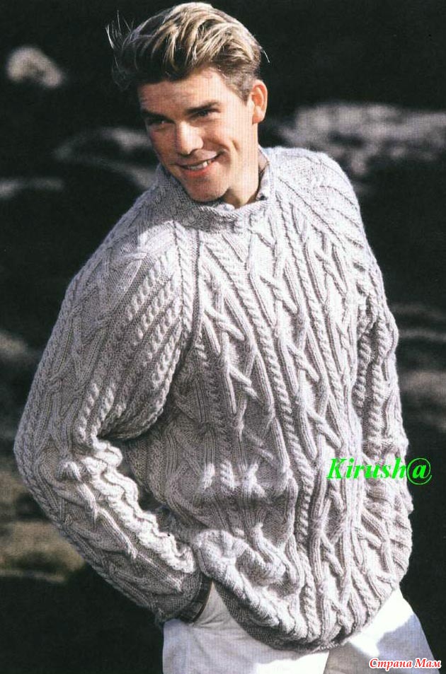 Вязание спицами, мужской пуловер с