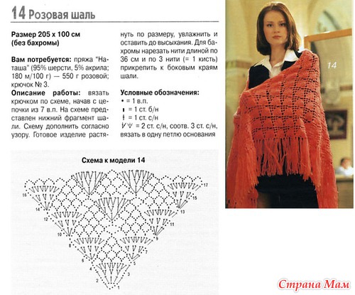Вязание крючком со схемами и описанием шали 64