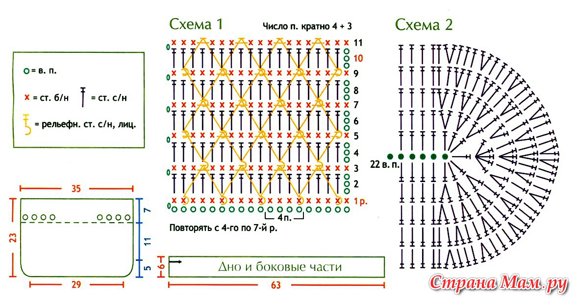 Вязание крючком дно сумки схема Вязание крючком дно сумки схема