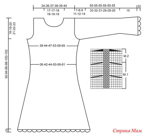 Расклешенное платье спицами от Drops