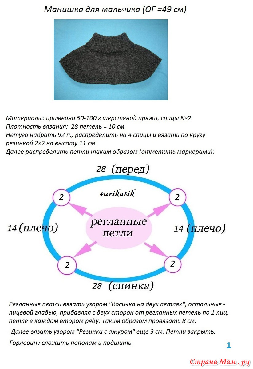 Связать простую манишку спицами